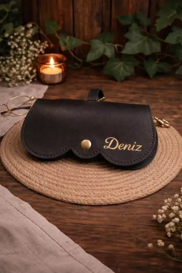 Kişiselleştirilmeli Asılabilir Gözlük Kılıfı Daire Model ( siyah )