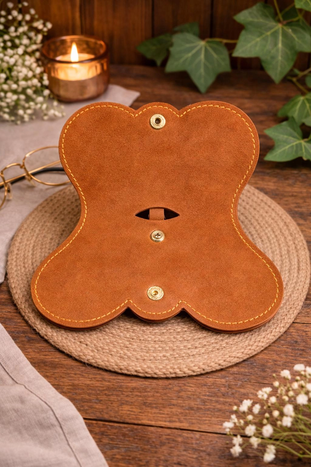 Kişiselleştiriebilir Asılabilir Gözlük Kılıfı Daire Model ( Taba )